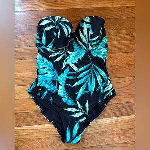 Old Navy Black and Blue One Piece Swimsuit with Tropical Print